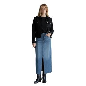 Daily Blue Denim Lynn Midi Skirt XS High Rise A-Line Panel Stitch Champlain NEW